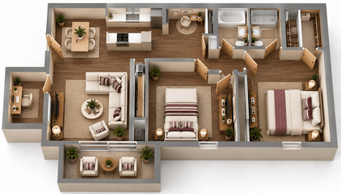 Floor plan for 2 beds, 2 baths, 1180 sqft